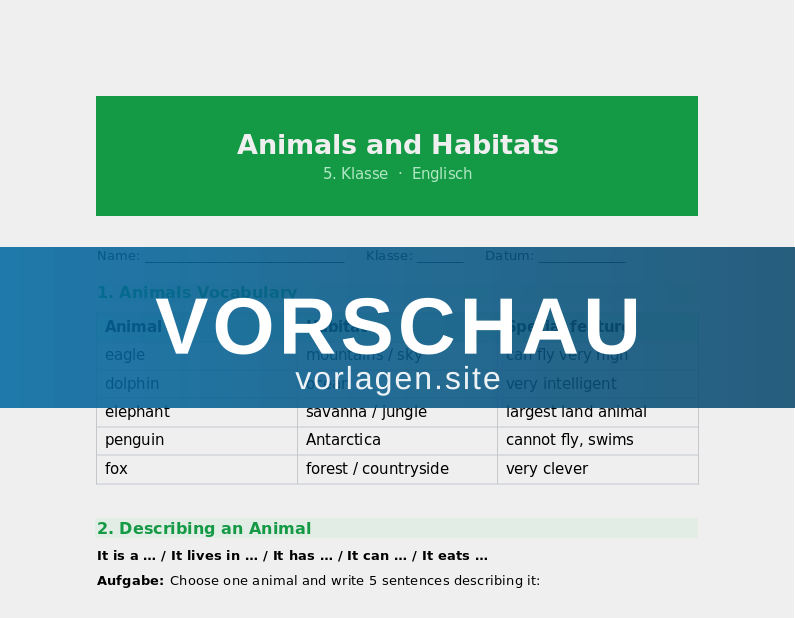 Animals and Habitats – Describing Animals