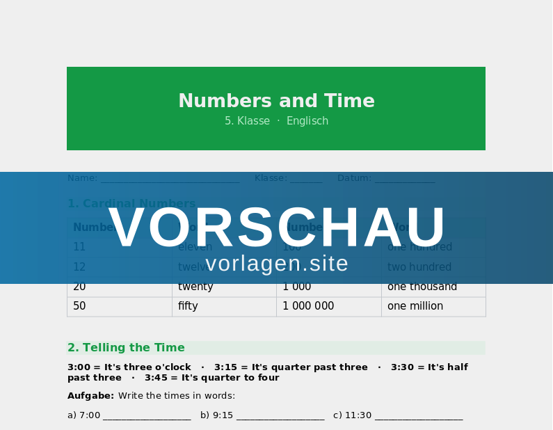 Numbers and Time – Telling the Time in English