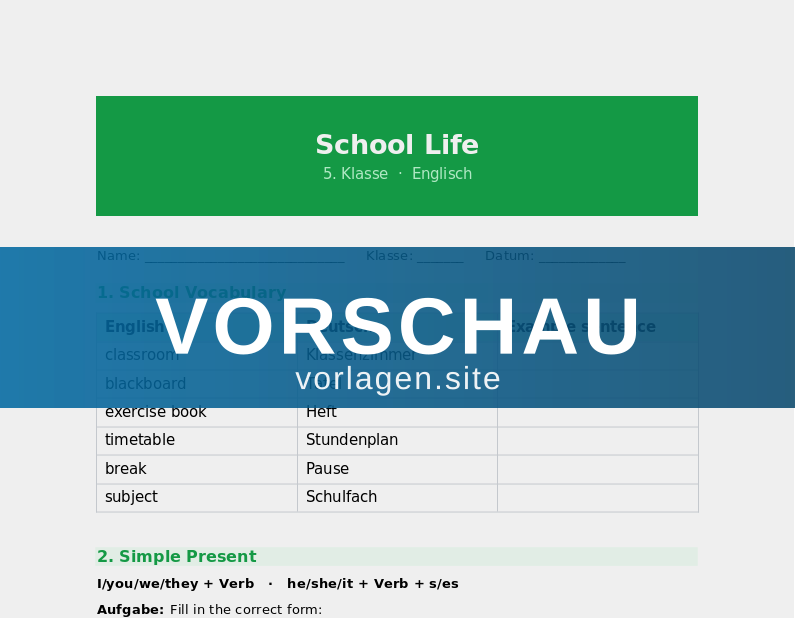 School Life – Vocabulary and Simple Present