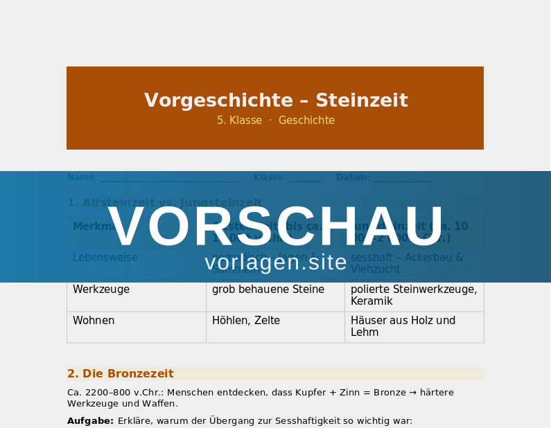 Vorgeschichte – Steinzeit und Bronzezeit