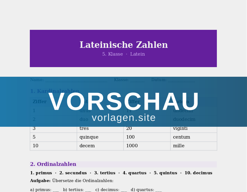 Lateinische Zahlen – Zahlwörter und Ordinalzahlen