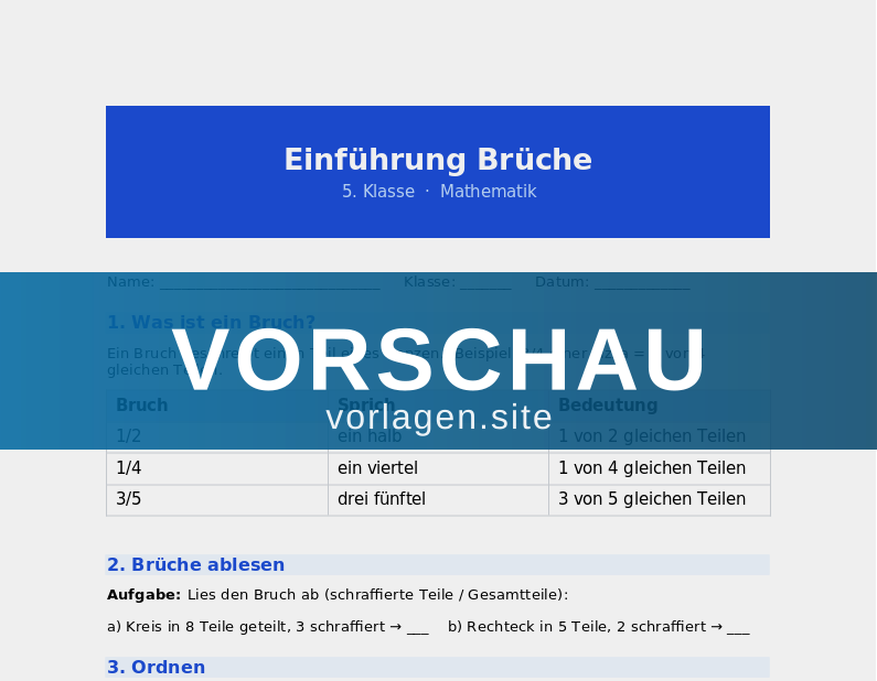 Einführung Brüche – Teile und Ganzes