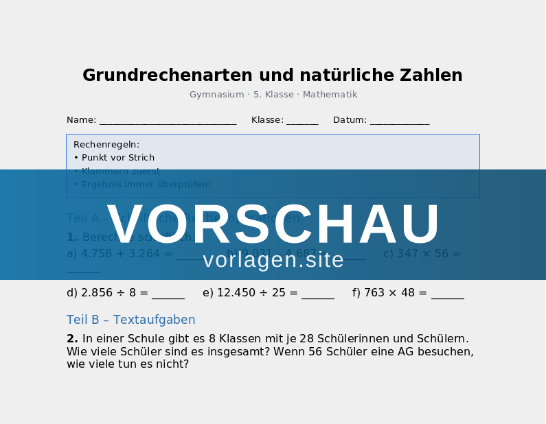 Grundrechenarten – Wiederholung und Vertiefung