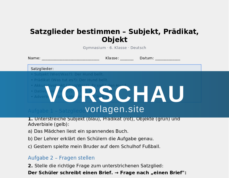 Satzglieder bestimmen – Subjekt, Prädikat, Objekt