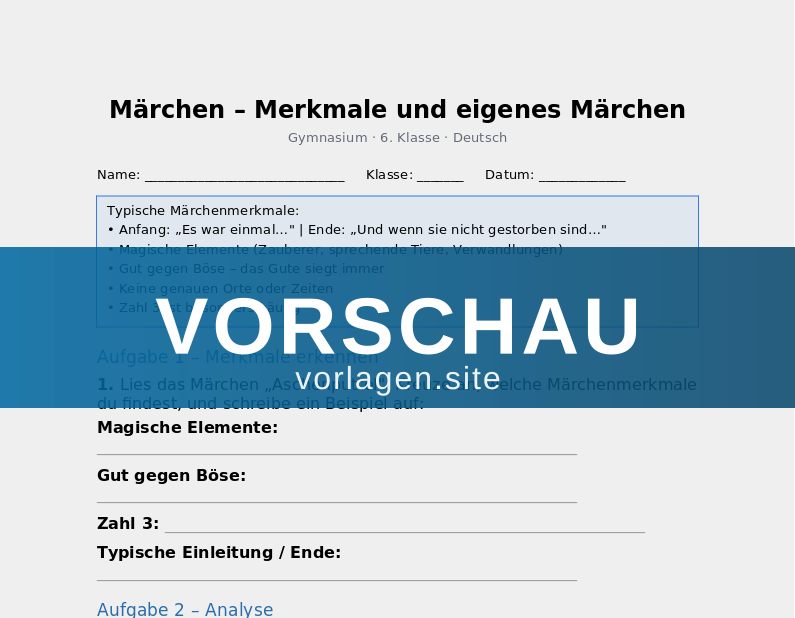 Märchen – Merkmale und eigenes Märchen