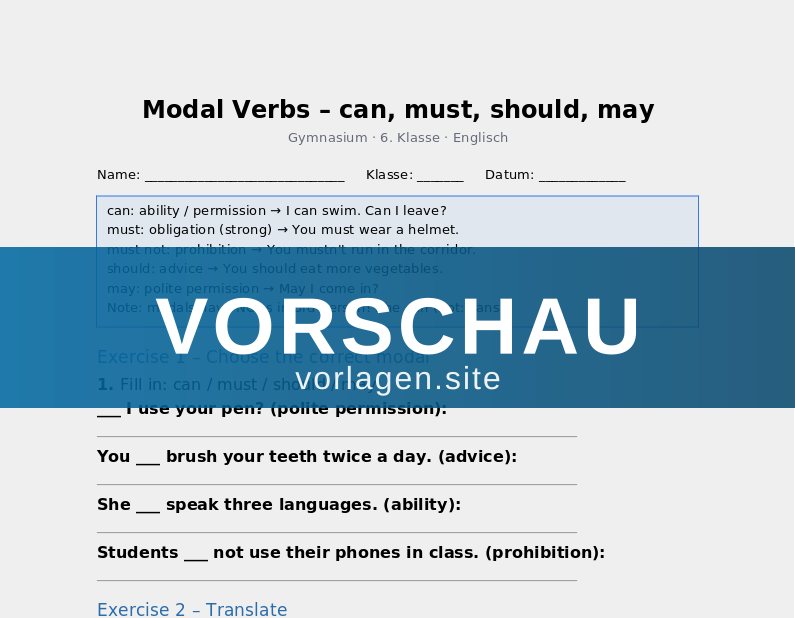 Modal Verbs – can, must, should, may