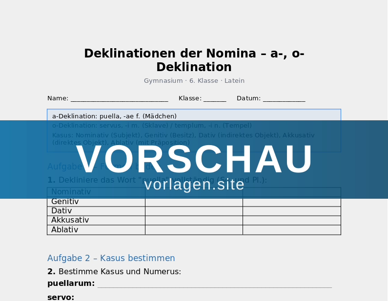Latein – Die Deklination (1. und 2. Deklination)