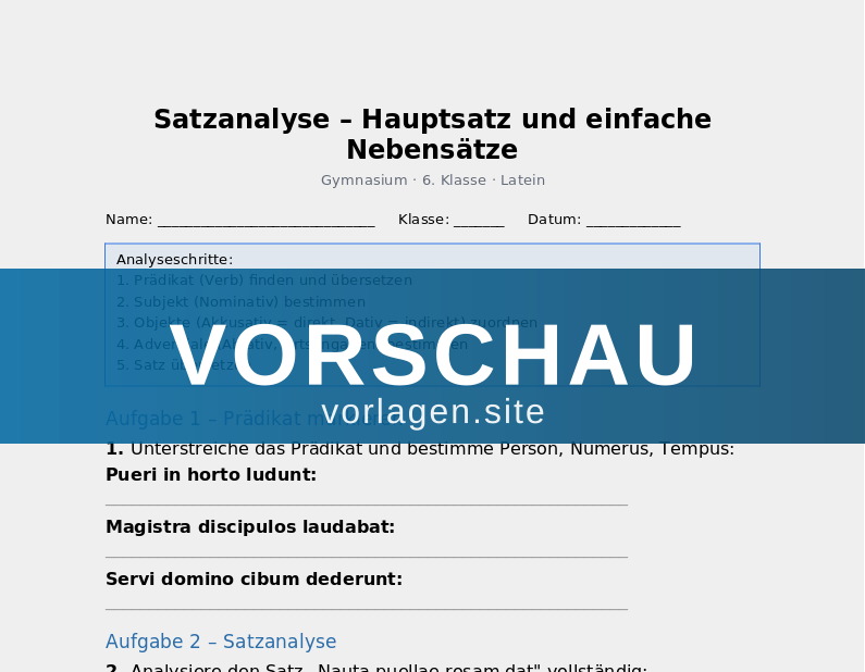 Satzanalyse – Hauptsatz und einfache Nebensätze
