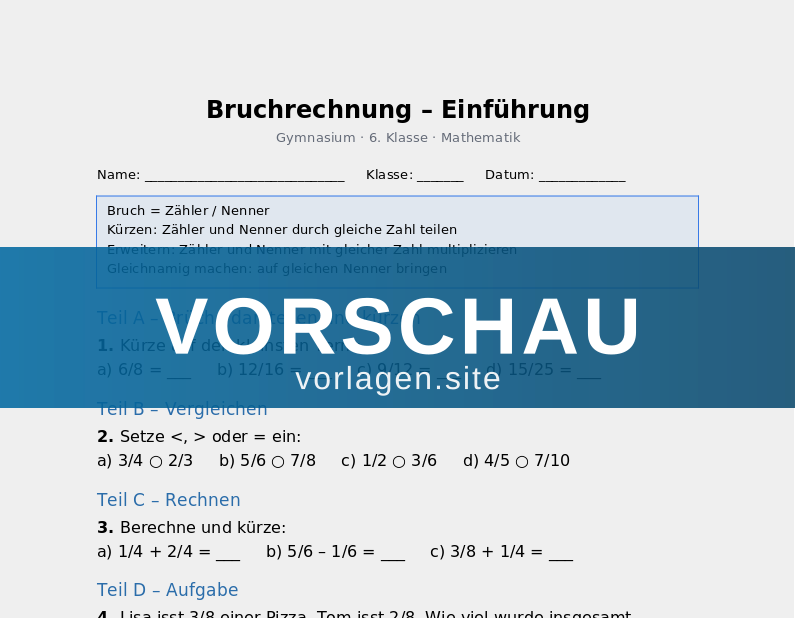 Bruchrechnung – Grundlagen und Operationen