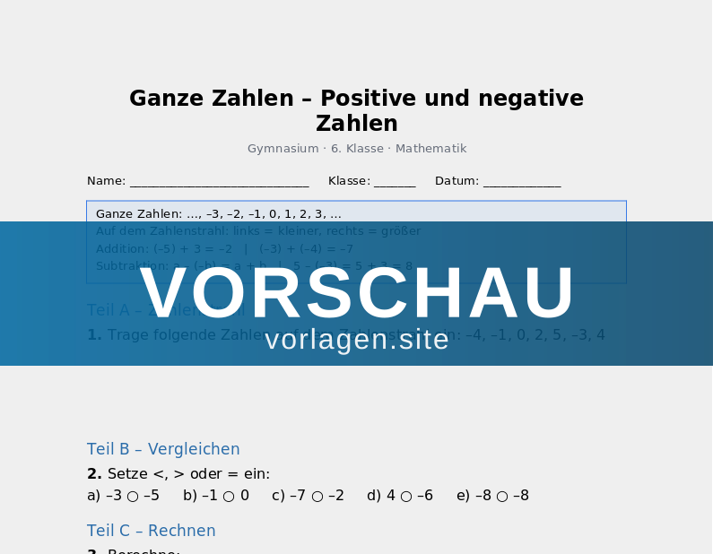 Ganze Zahlen – Positive und negative Zahlen
