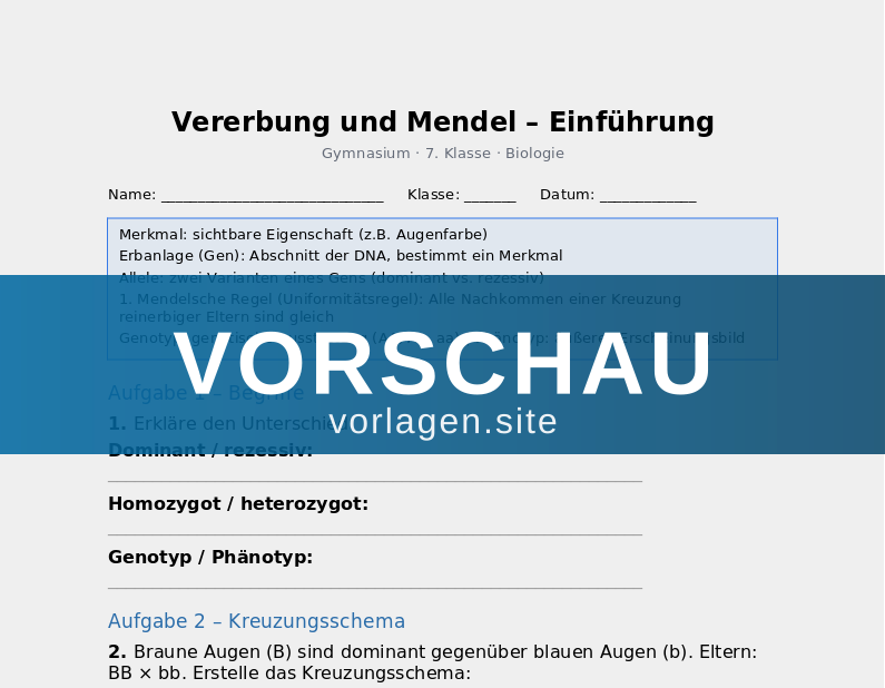 Vererbung und Mendel – Einführung