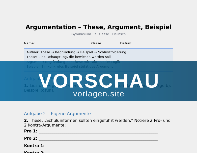 Argumentation – These, Argument, Beispiel