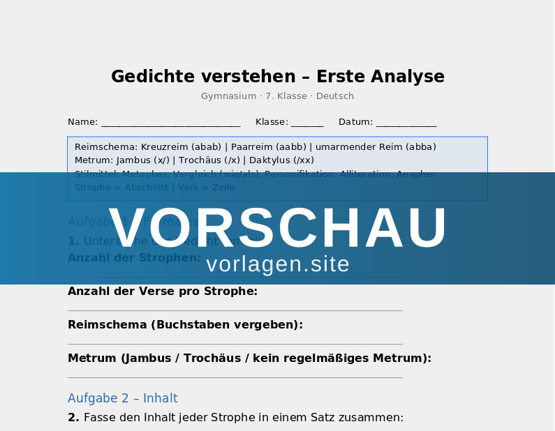 Gedichte verstehen – Erste Analyse