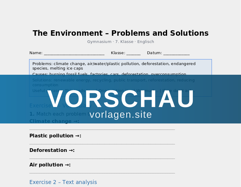 The Environment – Problems and Solutions