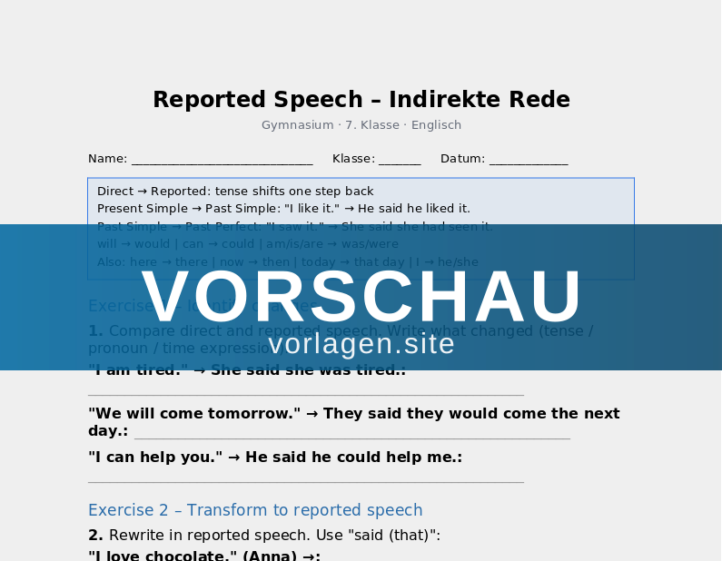 Reported Speech – Indirekte Rede
