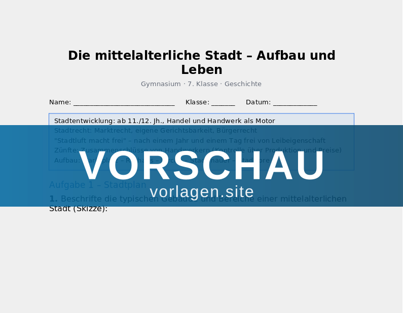 Die mittelalterliche Stadt – Aufbau und Leben