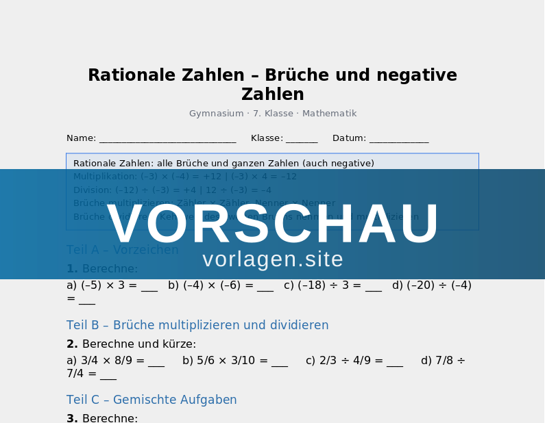 Rationale Zahlen – Brüche und negative Zahlen