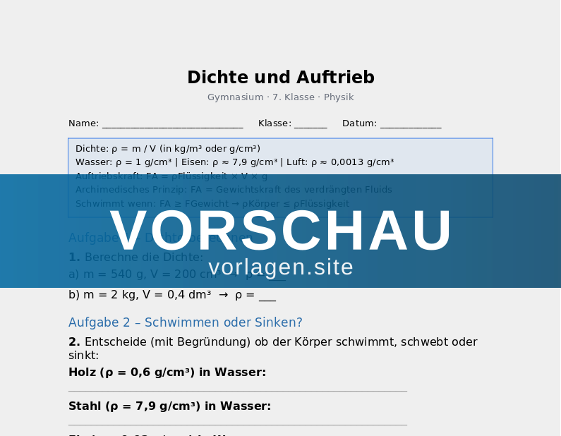 Dichte und Auftrieb