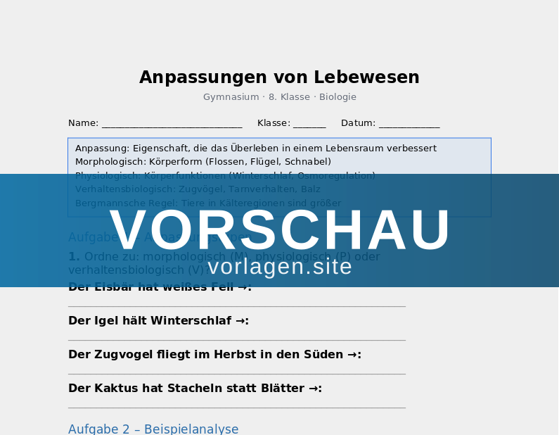 Anpassungen von Lebewesen
