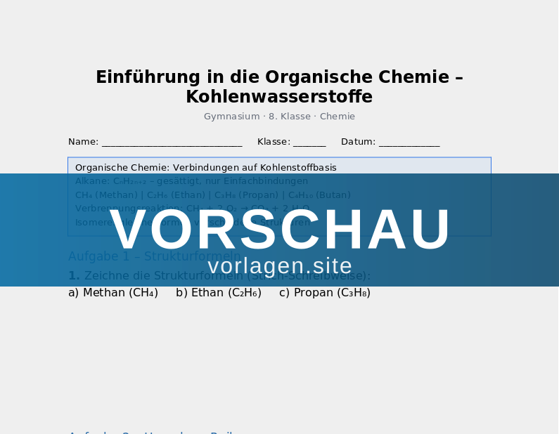 Einführung in die Organische Chemie – Kohlenwasserstoffe