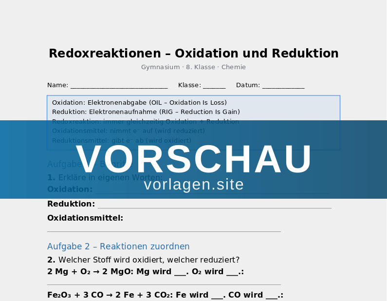 Redoxreaktionen – Oxidation und Reduktion