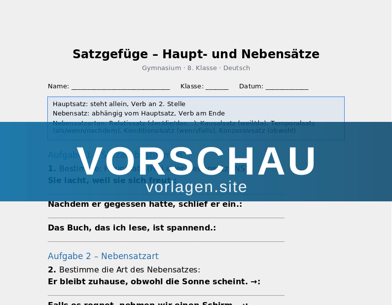 Satzgefüge – Haupt- und Nebensätze