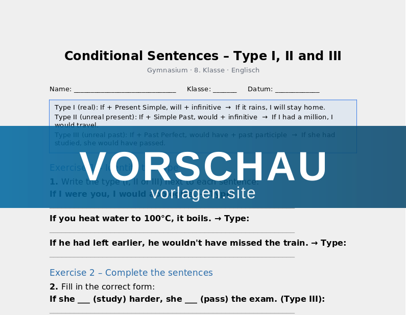 Conditional Sentences – Type 1 and Type 2