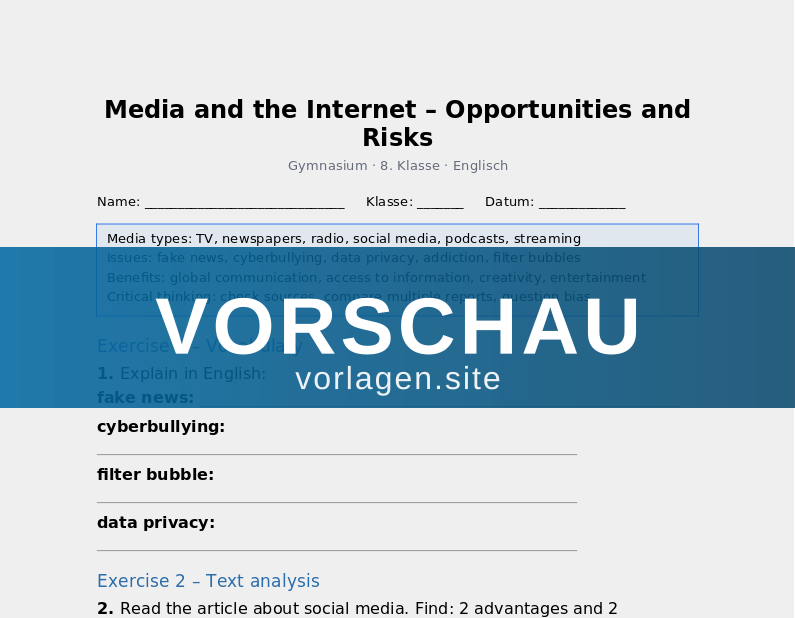 Media and the Internet – Opportunities and Risks