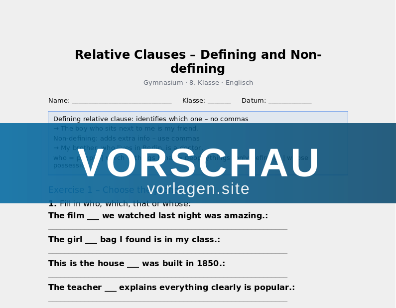 Relative Clauses – Defining and Non-defining
