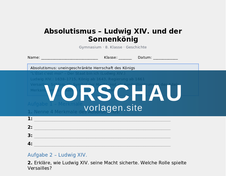 Absolutismus – Ludwig XIV. und der Sonnenkönig