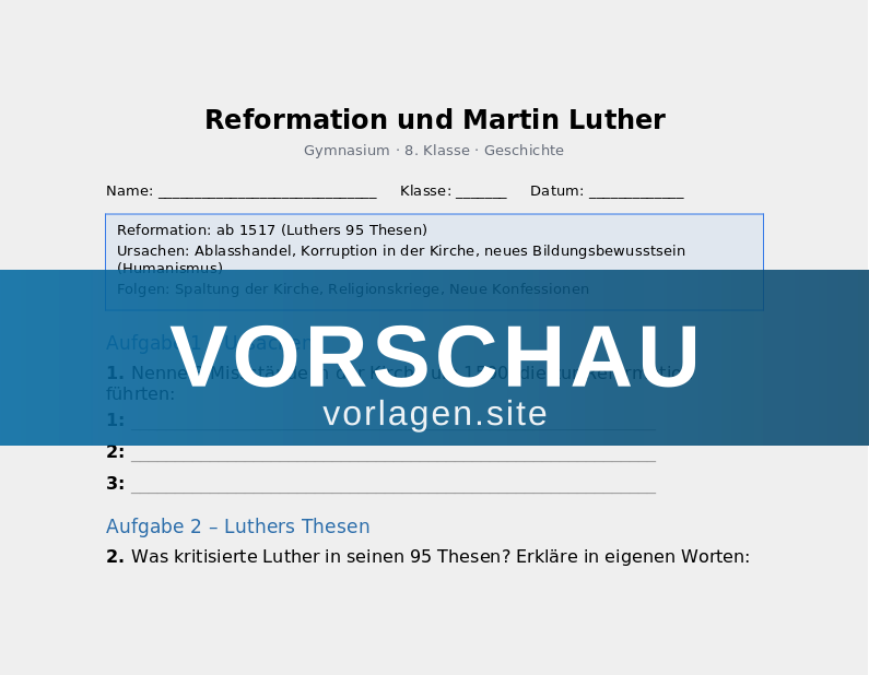 Die Reformation – Luther und die Kirchenspaltung