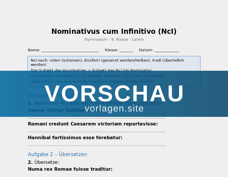 Nominativus cum Infinitivo (NcI)