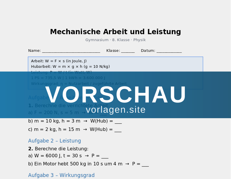 Mechanische Arbeit und Leistung