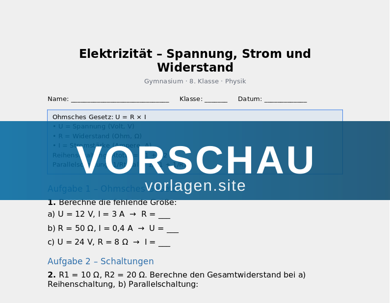 Elektrizität – Stromkreise und Ohmsches Gesetz