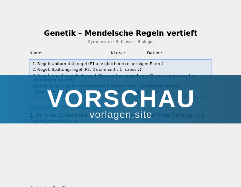 Genetik – Mendelsche Regeln vertieft