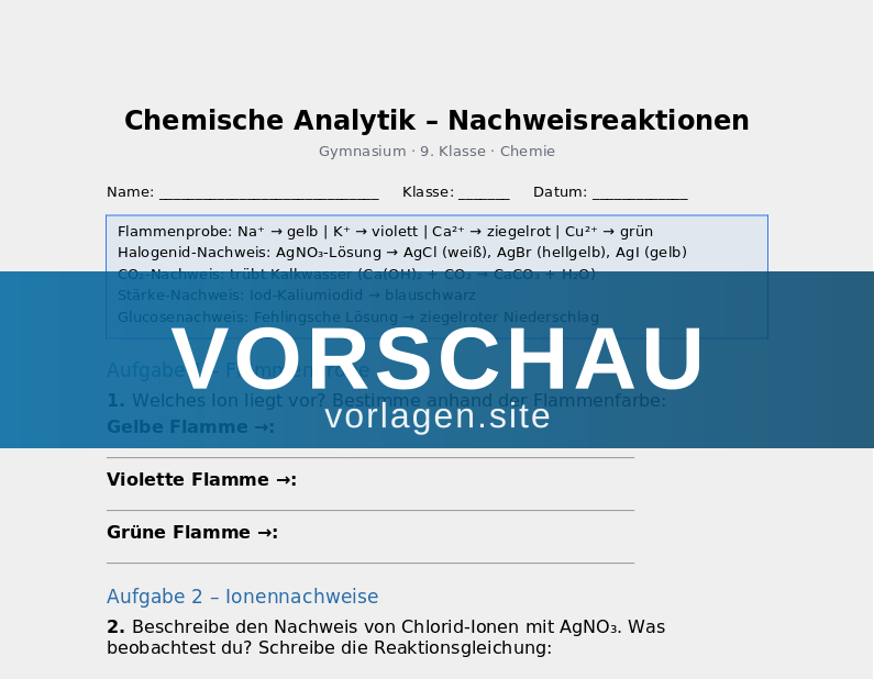 Chemische Analytik – Nachweisreaktionen