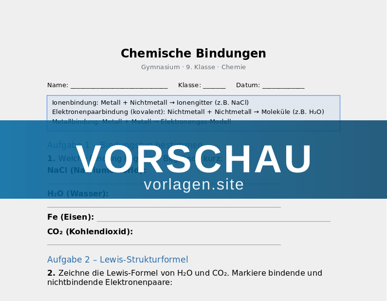 Chemische Bindungen – Ionen-, Atom- und Metallbindung