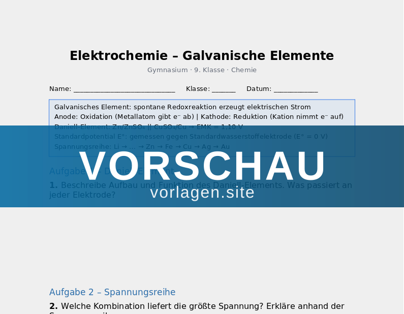 Elektrochemie – Galvanische Elemente