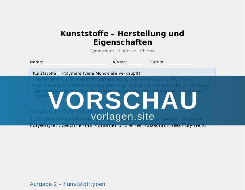 Kunststoffe – Herstellung und Eigenschaften