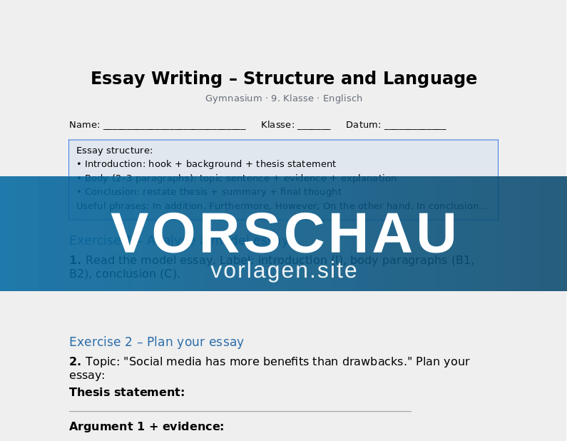 Essay Writing – Structure and Argumentation
