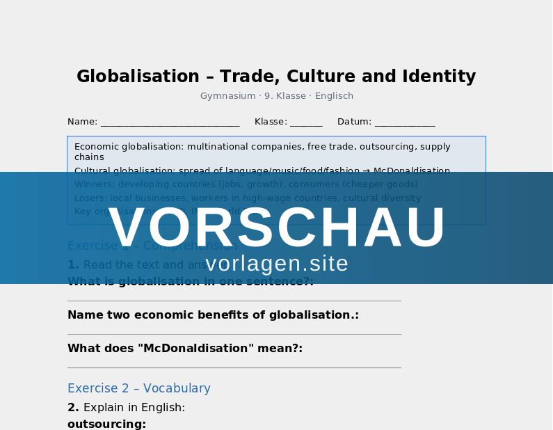 Globalisation – Trade, Culture and Identity
