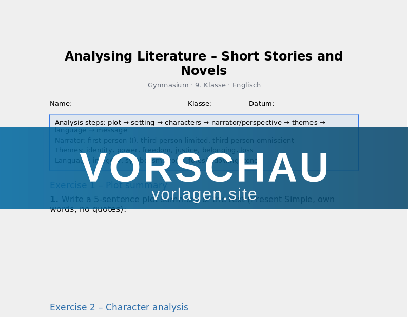 Analysing Literature – Short Stories and Novels