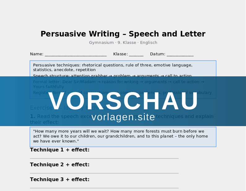 Persuasive Writing – Speech and Letter