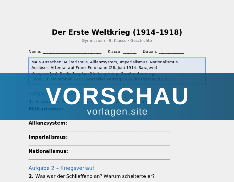 Der Erste Weltkrieg (1914–1918)
