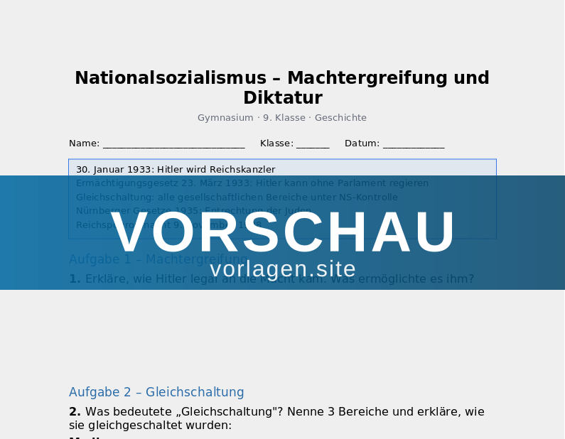 Nationalsozialismus – Machtergreifung und Diktatur