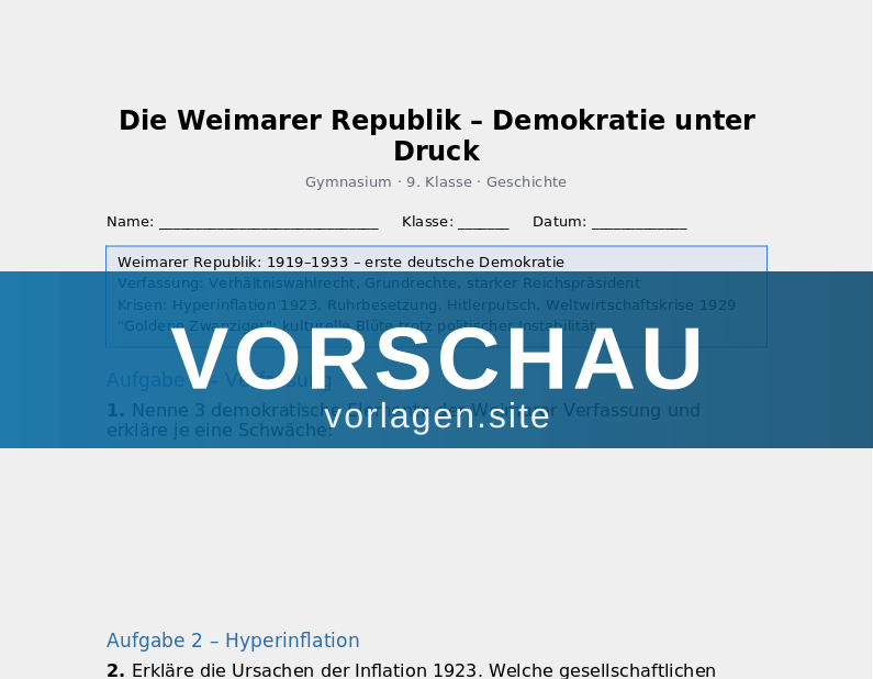 Die Weimarer Republik – Demokratie unter Druck