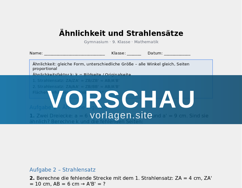 Ähnlichkeit und Strahlensätze