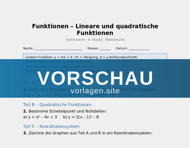 Funktionen – Lineare und quadratische Funktionen