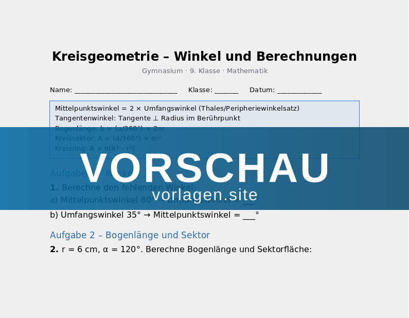 Kreisgeometrie – Winkel und Berechnungen
