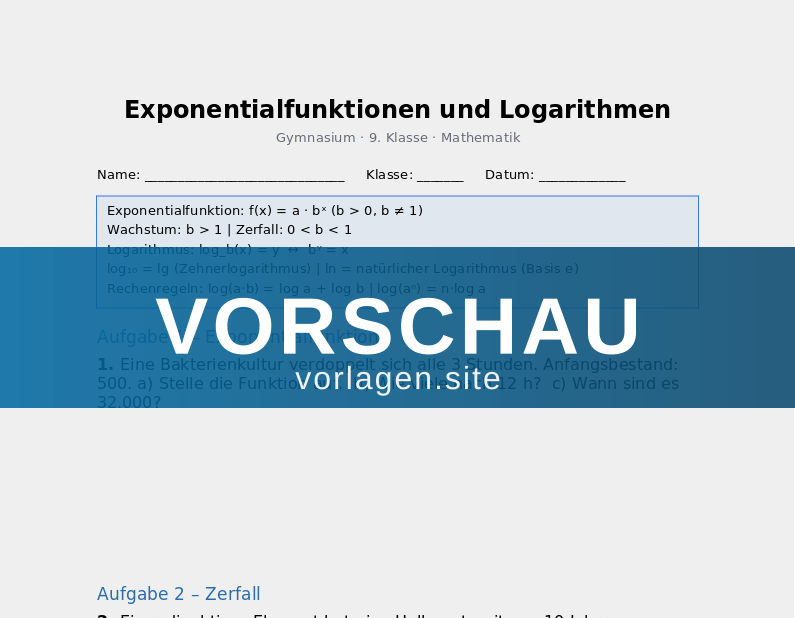 Exponentialfunktionen und Logarithmen